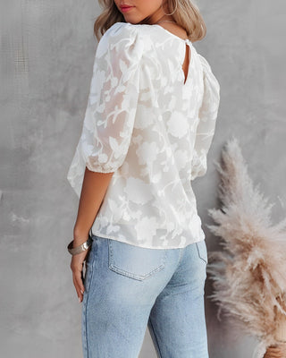 Flōre | Elegante blouse met pofmouwen van chiffon – Top & Getailleerde Minimalistische Volume Blouse