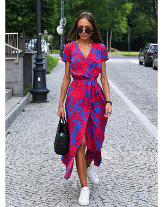 Moon | Wikkeljurk voor dames met bloemenprint en V-hals | Midi