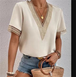 Marlowe | Dames Modern V-hals top beige