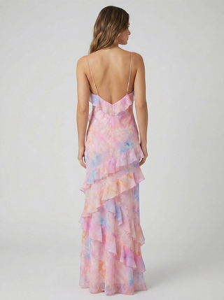 Flora | Maxi-jurk voor dames – Pastelkleuren en elegante zonsondergang in een zwierig silhouet