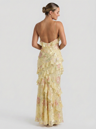 Flora | Maxi-jurk voor dames – Pastelkleuren en elegante zonsondergang in een zwierig silhouet