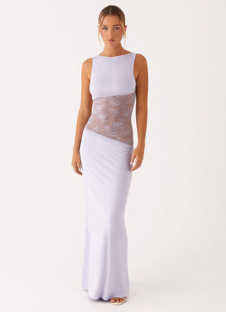 Nova | Dames Maxi-jurk – Transparant Kant, Hoge Halslijn & Geaccentueerde Taille