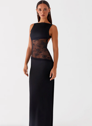 Nova | Dames Maxi-jurk – Transparant Kant, Hoge Halslijn & Geaccentueerde Taille