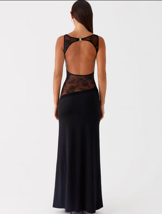 Nova | Dames Maxi-jurk – Transparant Kant, Hoge Halslijn & Geaccentueerde Taille