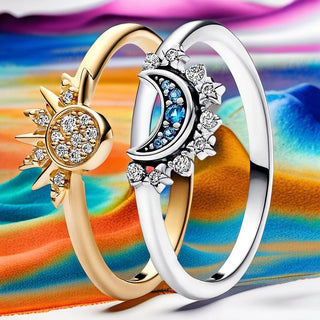 Fonkelende Maan-Zon Zilveren Kristallen Ring