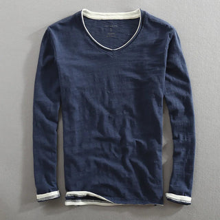 Bram | Heren V-Hals Sweatshirt Lange Mouw Zachte Katoen Pullover Blauw