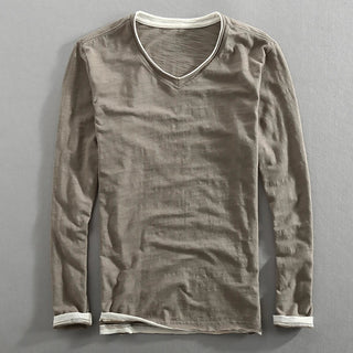 Bram | Heren V-Hals Sweatshirt Lange Mouw Zachte Katoen Pullover Grijs