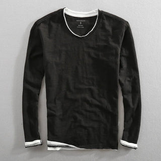 Bram | Heren V-Hals Sweatshirt, Lange Mouw Zachte Katoenen Pullover Zwart