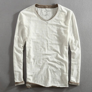 Bram | Heren V-Hals Sweatshirt, Lange Mouw Zachte Katoenen Pullover Wit