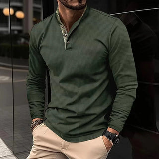 Theo | Henley Shirt met Lange Mouwen Legergroen