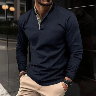 Theo | Henley Shirt met Lange Mouwen Marineblauw