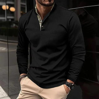 Theo | Henley Shirt met Lange Mouwen Zwart