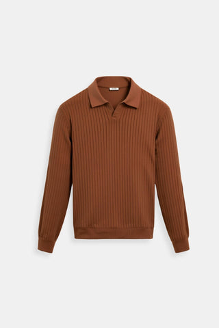 Nolan | Minimalistische Gebreide Polo Bruin