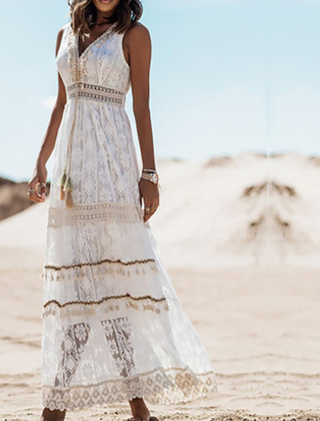 Mira | Boho maxi-jurk voor dames – Luchtig silhouet & Artistieke vrijheid wit