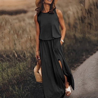 Sahara | Dames Maxi-jurk – Mouwloos Design & Elegante Split zwart