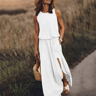 Sahara | Dames Maxi-jurk – Mouwloos Design & Elegante Split wit