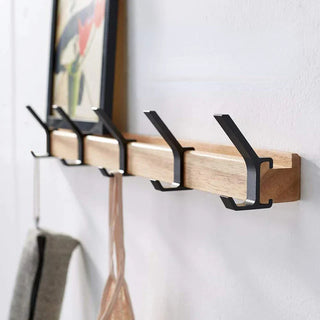 Wandkapstok - Verplaatsbare Haken - Zwart - Nordic Design - Voor Hal en Slaapkamer - Hout en Aluminium - Afmetingen -40x7x7CM Standaardtitel
