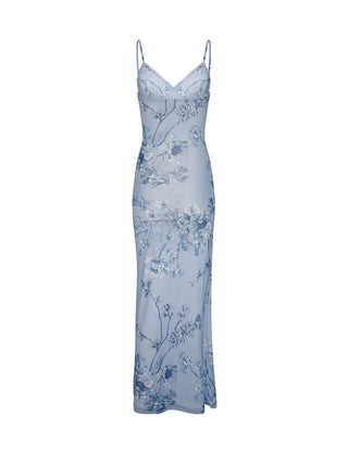 Nara | Kanten jurk voor dames – Elegant bloemenpatroon, diepblauwe kleur en vrouwelijk silhouet