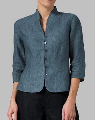 Nara | Vintage blouse met lange mouwen voor dames – Architectonische retro-constructie & Kopenhagen Vintage Majestic blauw