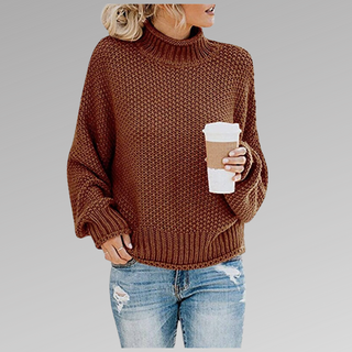 Natascha | Dames Losvallende Gebreide Trui, Zachte Chunky Winterpullover Bruin