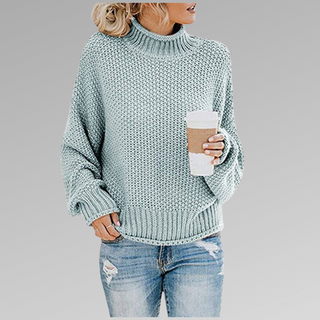 Natascha | Dames Losvallende Gebreide Trui, Zachte Chunky Winterpullover Hemelsblauw