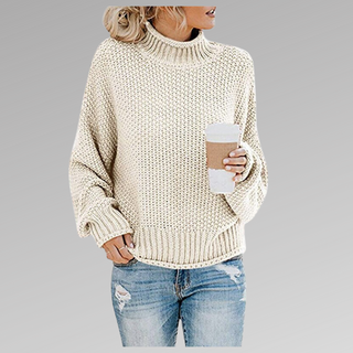 Natascha | Dames Losvallende Gebreide Trui, Zachte Chunky Winterpullover Wit