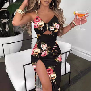 Sophé | Dames Maxi-jurk – Nauwsluitend, Bloemenprint & Cut-outs tint