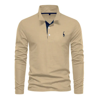 Heren Poloshirt met Lange Mouwen van Ademend Stof | Ideaal voor de Herfst Khaki