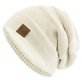 Unisex Gebreide Slouchy Wintermutsen Met Bontvoering Voor Mannen En Vrouwen Wit 56cm-60cm