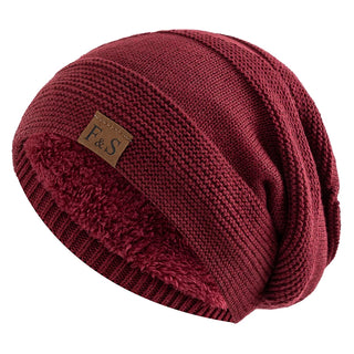 Unisex Gebreide Slouchy Wintermutsen Met Bontvoering Voor Mannen En Vrouwen Rood 56cm-60cm