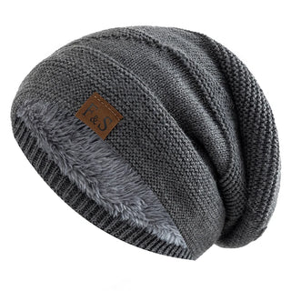 Unisex Gebreide Slouchy Wintermutsen Met Bontvoering Voor Mannen En Vrouwen Grijs 56cm-60cm