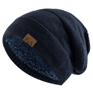Unisex Gebreide Slouchy Wintermutsen Met Bontvoering Voor Mannen En Vrouwen Marineblauw 56cm-60cm