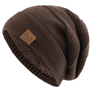 Unisex Gebreide Slouchy Wintermutsen Met Bontvoering Voor Mannen En Vrouwen Koffie 56cm-60cm