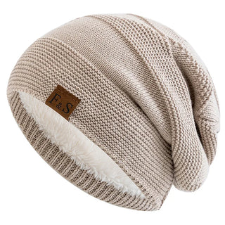 Unisex Gebreide Slouchy Wintermutsen Met Bontvoering Voor Mannen En Vrouwen Beige 56cm-60cm