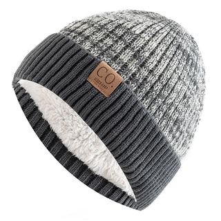 Unisex Tweekleurige Wintermutsen Met Bontvoering Warm En Casual Gebreid