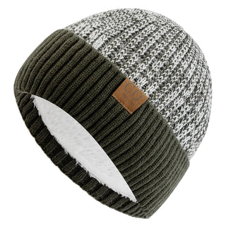 Unisex Tweekleurige Wintermutsen Met Bontvoering Warm En Casual Gebreid Legergroen 56cm-60cm