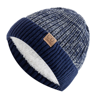 Unisex Tweekleurige Wintermutsen Met Bontvoering Warm En Casual Gebreid Marineblauw 56cm-60cm