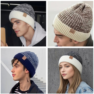 Unisex Tweekleurige Wintermutsen Met Bontvoering Warm En Casual Gebreid