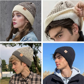 Unisex Tweekleurige Wintermutsen Met Bontvoering Warm En Casual Gebreid