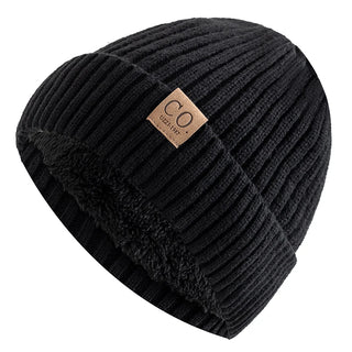 Unisex Tweekleurige Wintermutsen Met Bontvoering Warm En Casual Gebreid Zwart 56cm-60cm