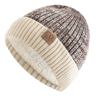 Unisex Tweekleurige Wintermutsen Met Bontvoering Warm En Casual Gebreid Koffie 56cm-60cm