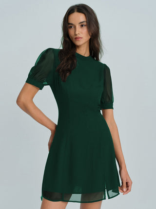 Chāme | Chiffon Mini Jurk - Mock Nek Ontwerp met Transparante Details