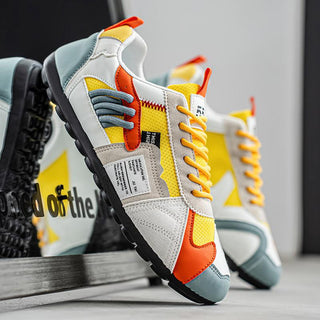 Heren Sneakers met Veters en Mesh Geel