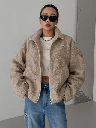 ELYSSI Wollen Jas Dames Oversized met Opstaande Kraag Bruin