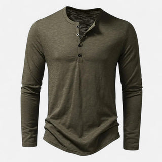 Old World | Slim-Fit Katoenen Henley Olijfgroen