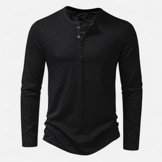 Old World | Slim-Fit Katoenen Henley Zwart