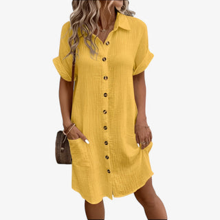 Vena | Dames Zomerjurk – Elegante Stofmix & Veelzijdig Design Geel