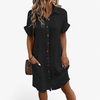 Vena | Dames Zomerjurk – Elegante Stofmix & Veelzijdig Design Zwart
