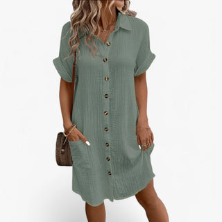 Vena | Dames Zomerjurk – Elegante Stofmix & Veelzijdig Design Olijfgroen