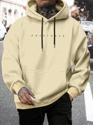 Originals | Heren Hoodie met Capuchon, Letterprint Zachte Katoenen Hoodie Bruin